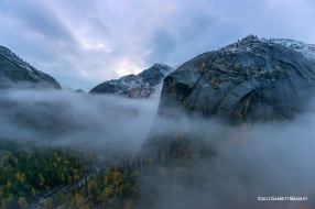 Fog moves in after a fall snow sprinkling in the Irtysh valley, Keketuohai, China.